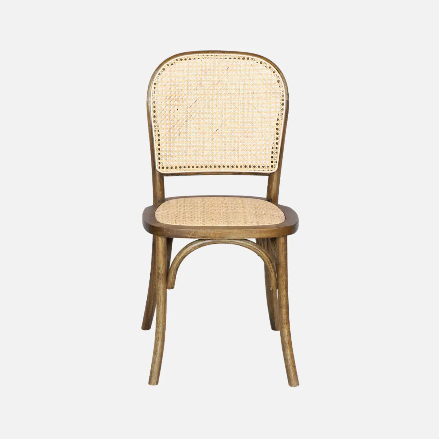 Houten en rotan vintage stoelen (set van 4)