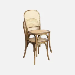 Houten en rotan vintage stoelen (set van 4)
