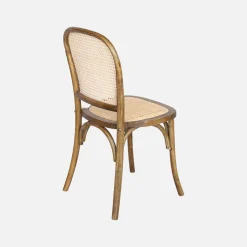 Houten en rotan vintage stoelen (set van 4)