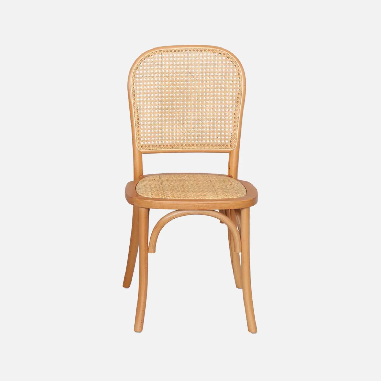 Houten en rotan vintage stoelen (set van 4)