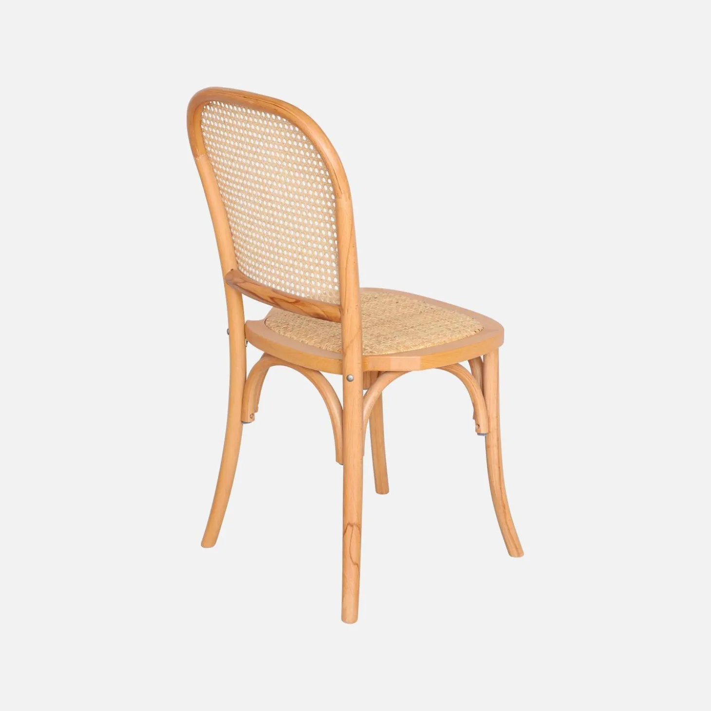 Houten en rotan vintage stoelen (set van 4)