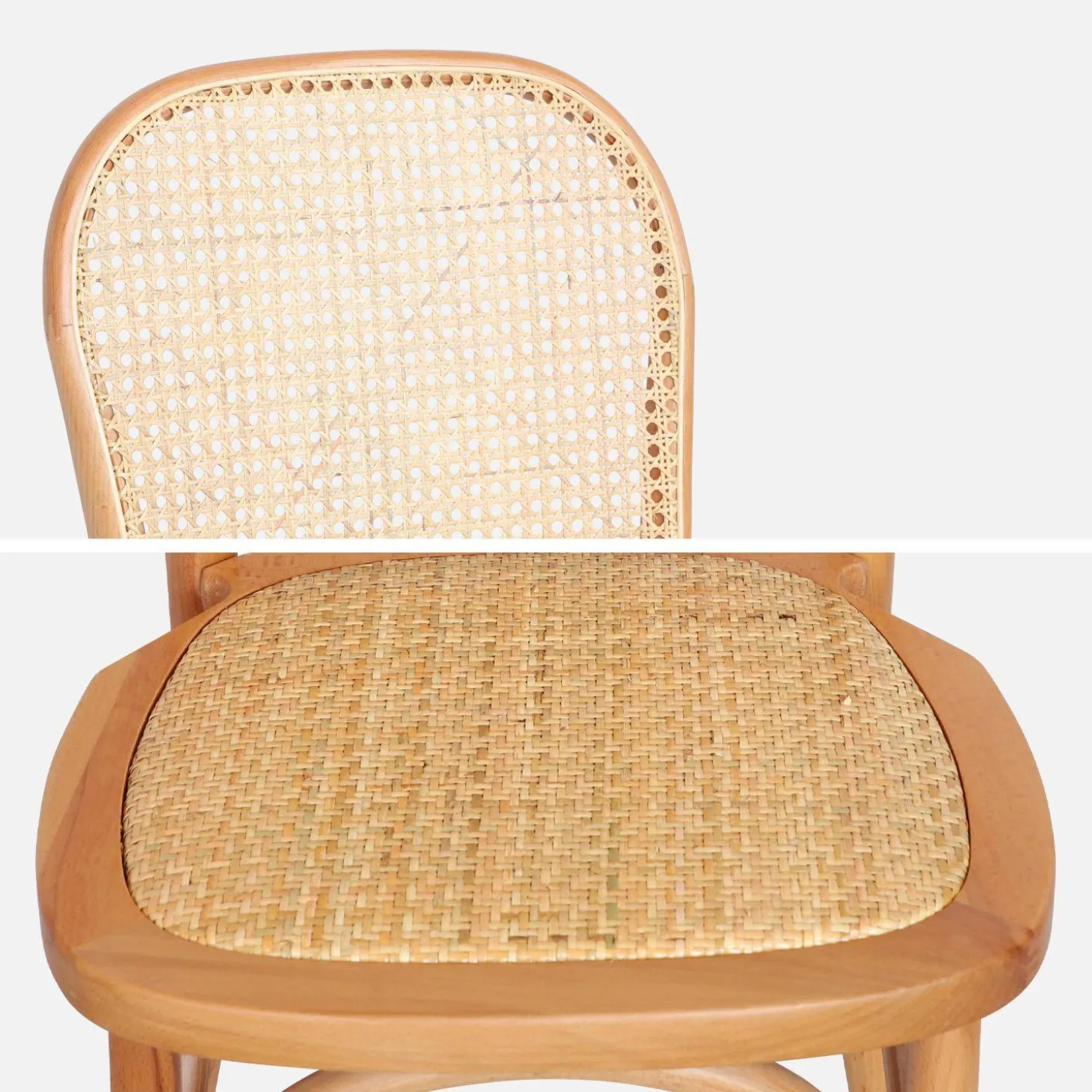 Houten en rotan vintage stoelen (set van 4)
