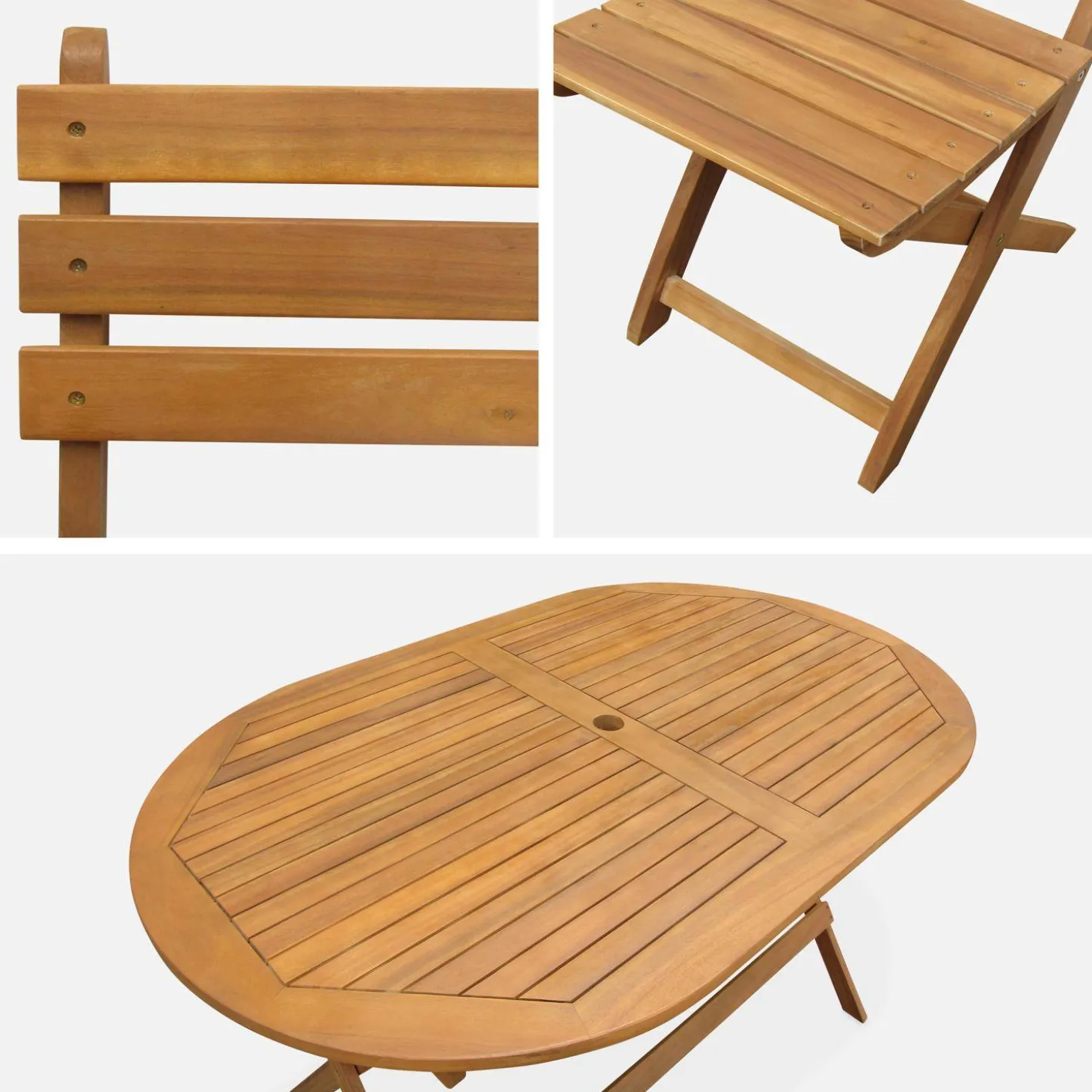 Houten klaptafel, ovaal, 6 stoelen