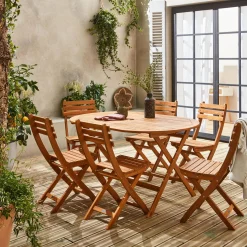 Houten klaptafel, ovaal, 6 stoelen