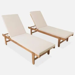 Houten ligstoel met meerdere standen en wielen (set van 2)
