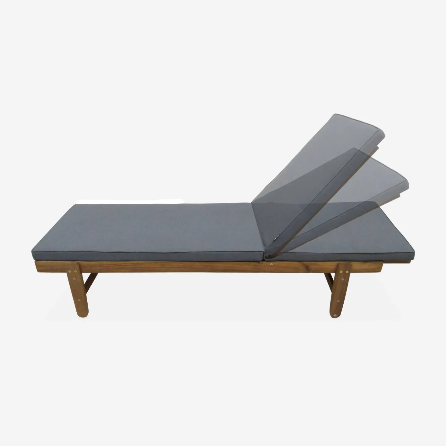 Houten ligstoel met meerdere standen en wielen (set van 2)