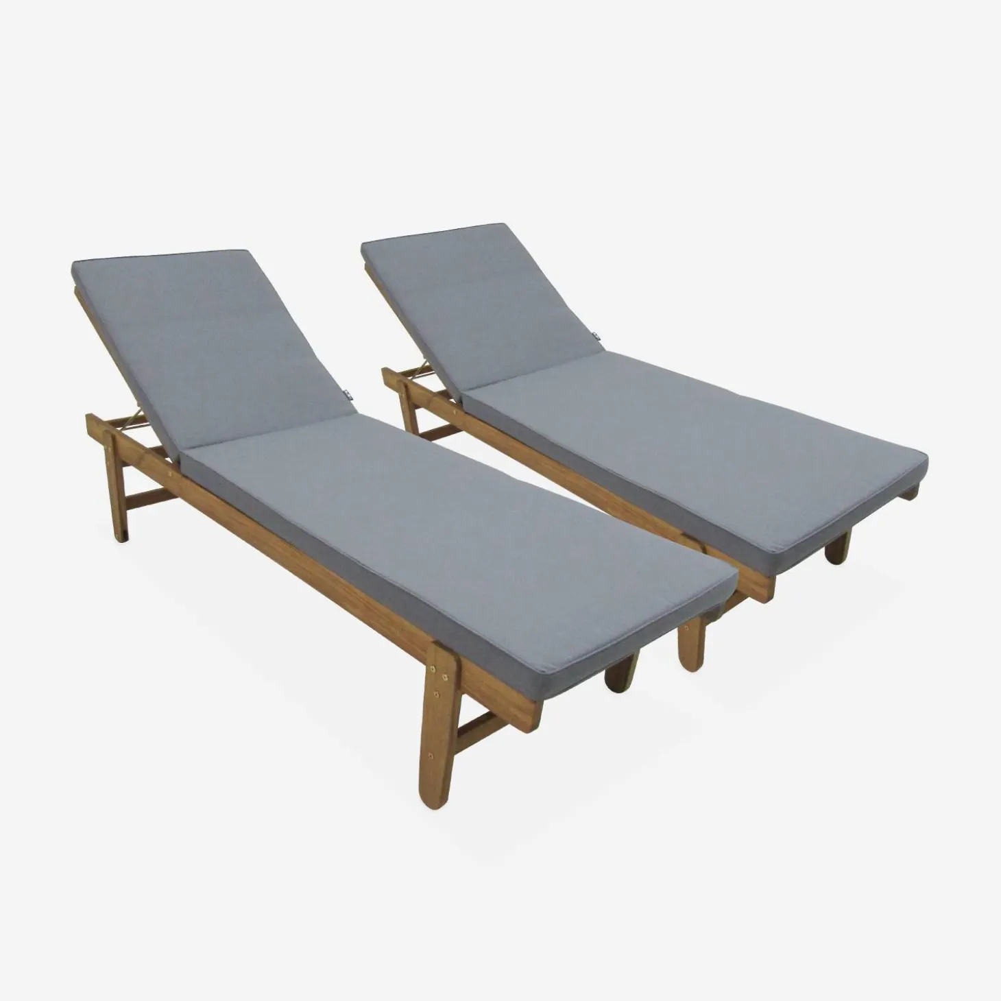 Houten ligstoel met meerdere standen en wielen (set van 2)