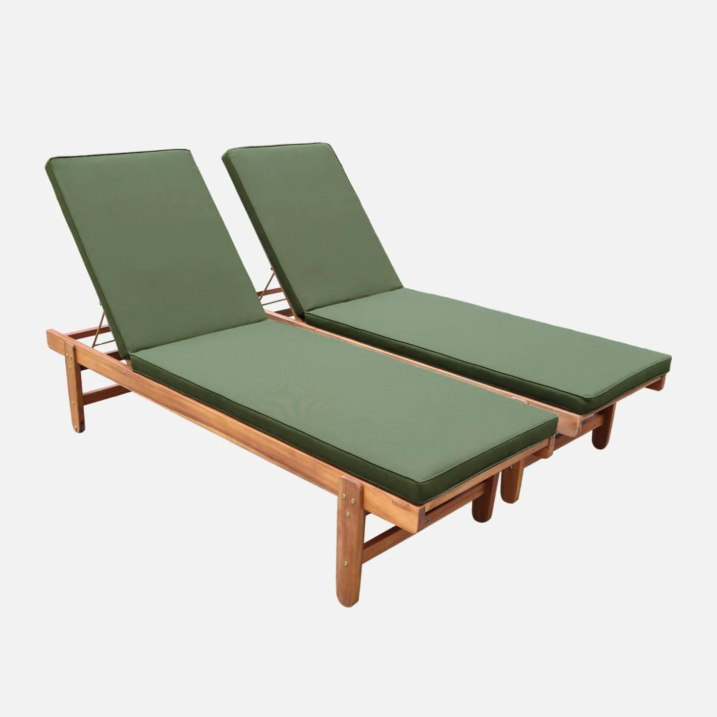 Houten ligstoel met meerdere standen en wielen (set van 2)