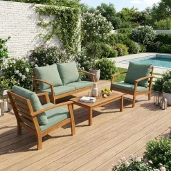 Houten loungeset, 4 zitplaatsen