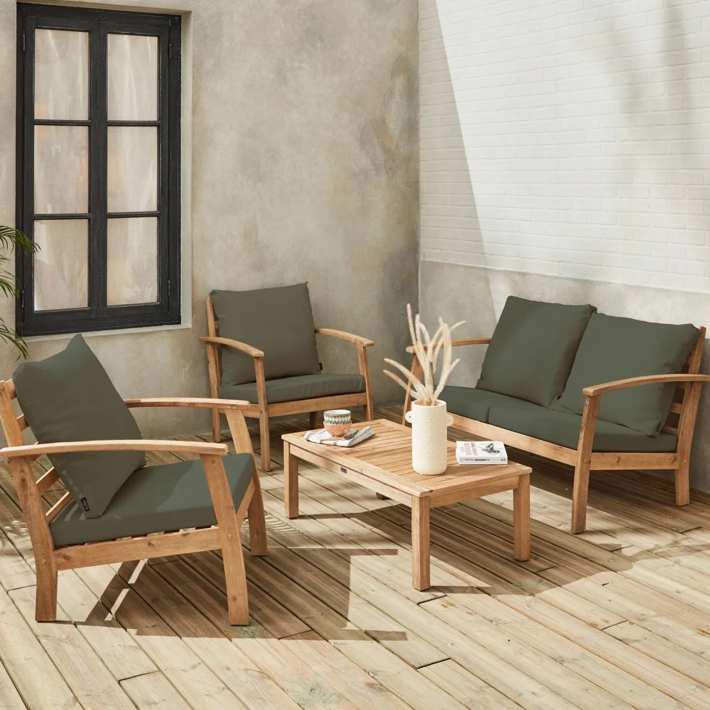 Houten loungeset, 4 zitplaatsen
