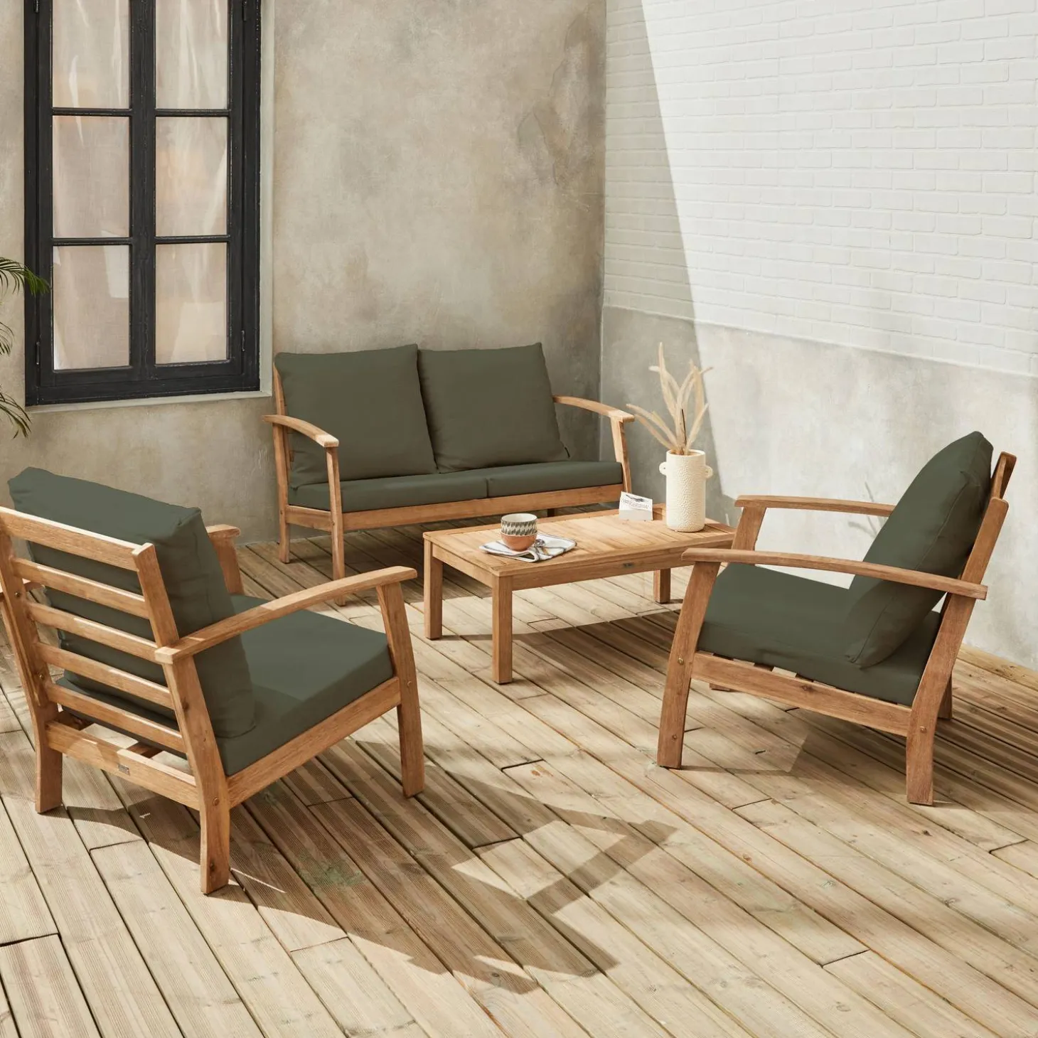 Houten loungeset, 4 zitplaatsen