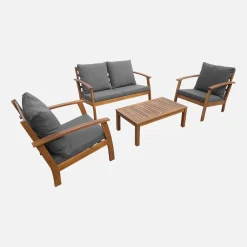 Houten loungeset, 4 zitplaatsen