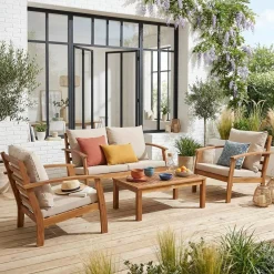 Houten loungeset, 4 zitplaatsen