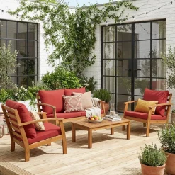Houten loungeset, 4 zitplaatsen