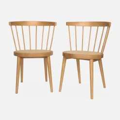 Hout en rotan stoel, set van 2