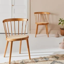 Hout en rotan stoel, set van 2