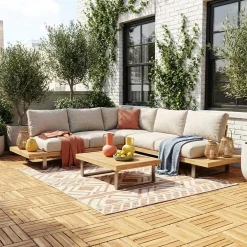 Houten terrastegels, lineair patroon, met latten