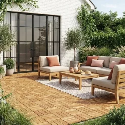 Houten terrastegels, vierkant patroon