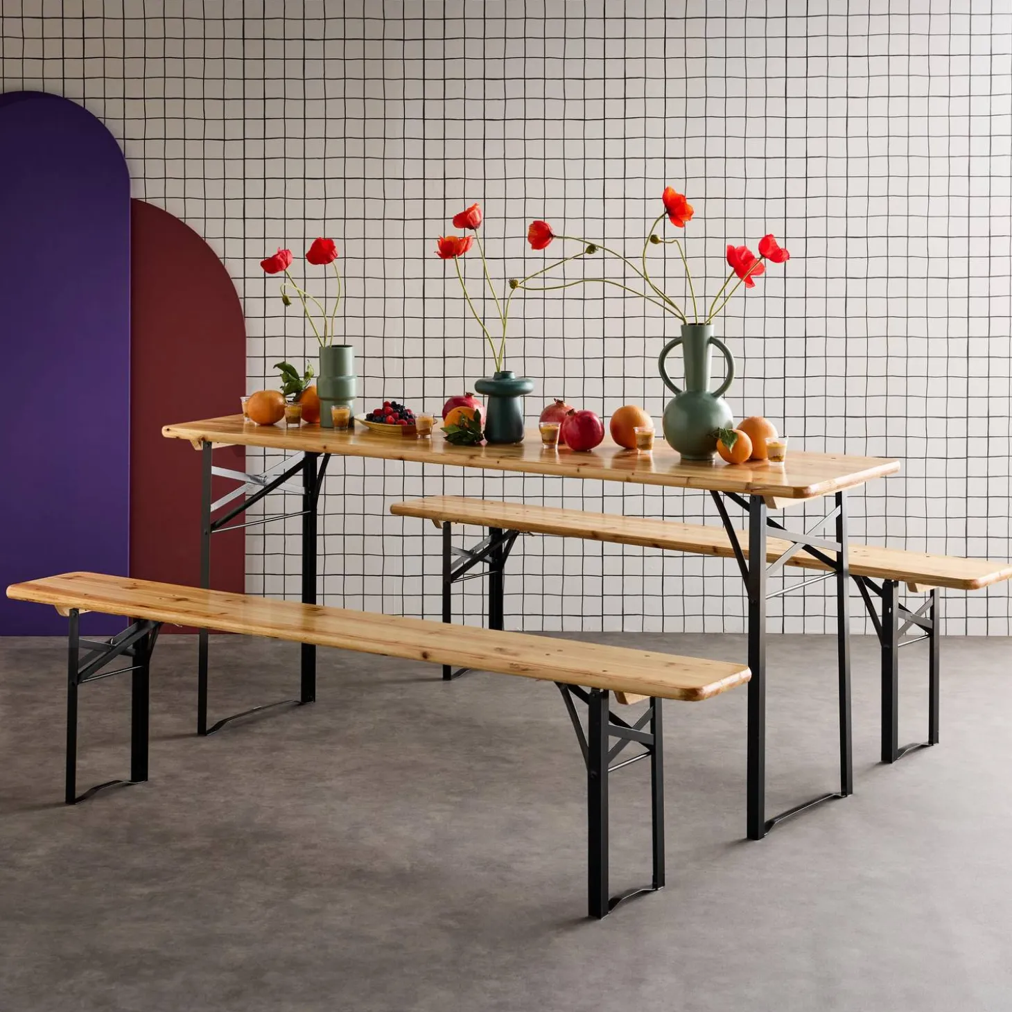 Houten tuintafel 180cm 2 banken