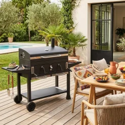 Houtskoolbarbecue met zijtafels inklapbaar