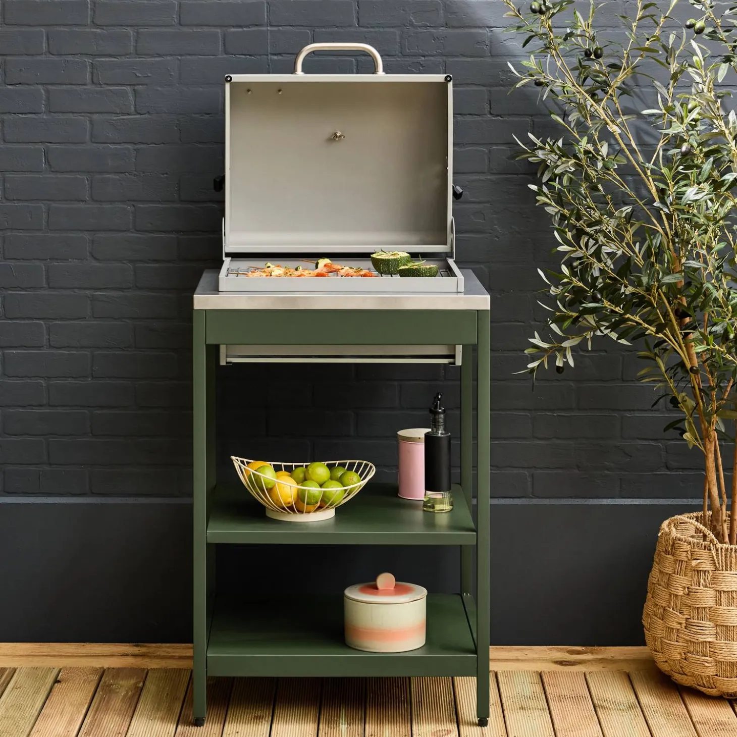 Houtskoolbarbecue roestvrij staal verchroomd rooster en 2 planken