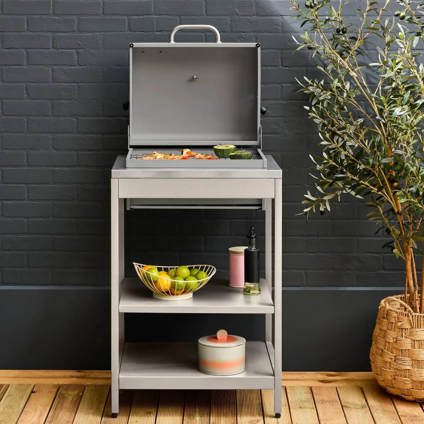 Houtskoolbarbecue roestvrij staal verchroomd rooster en 2 planken