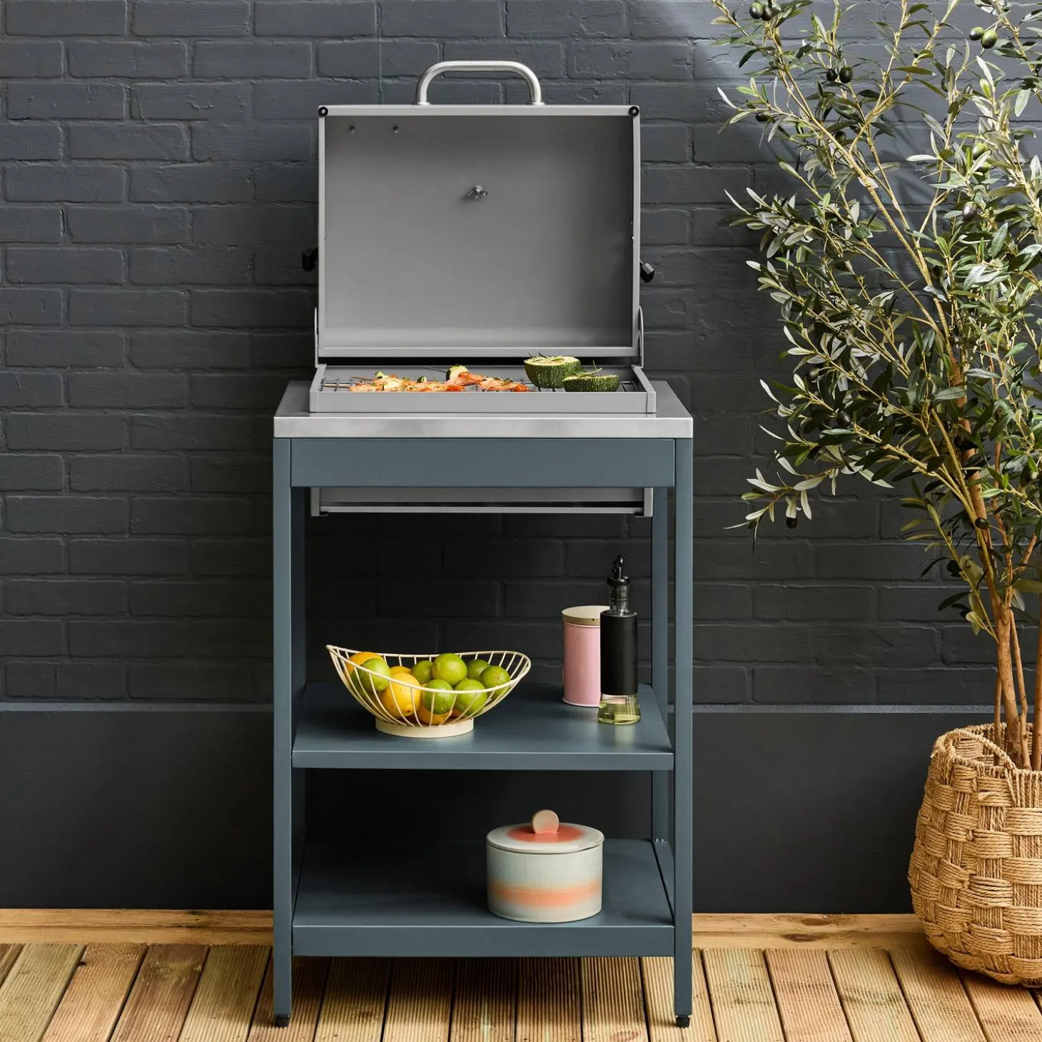 Houtskoolbarbecue roestvrij staal verchroomd rooster en 2 planken