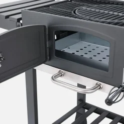 Houtskool BBQ en smoker met opklapzijtafeltjes 2 wieltjes en hoes