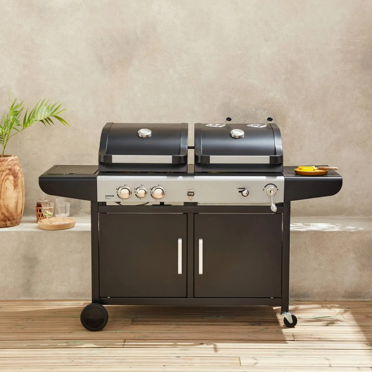 2-in-1 barbecue, gas en houtskool