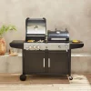 2-in-1 gas- en houtskoolbarbecue, 3 branders + 1 zijbrander, grill en roker met planken en hoes