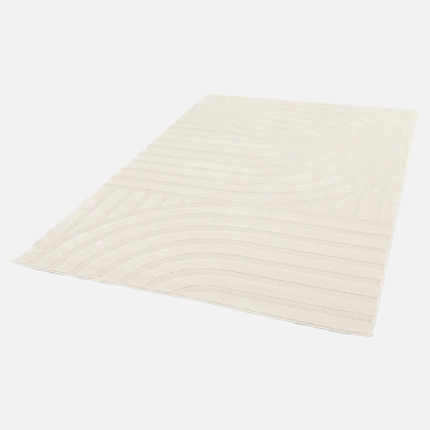 Interieur vloerkleed met crème bogen