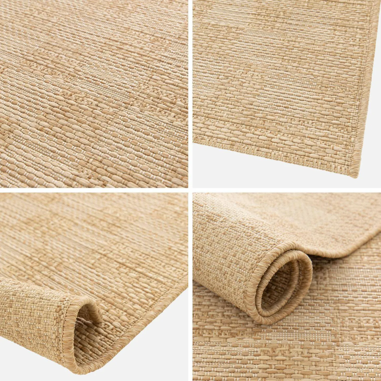 Jute-effect tapijt voor binnen en buiten in natuurlijke kleur met geruit patroon