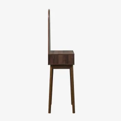 Kaptafel met hout decor, ronde spiegel 1 lade 60 cm