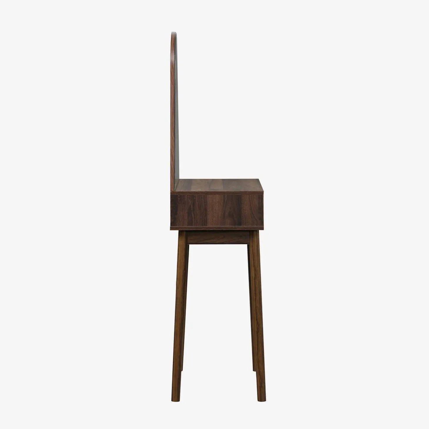 Kaptafel met hout decor, ronde spiegel 1 lade 60 cm