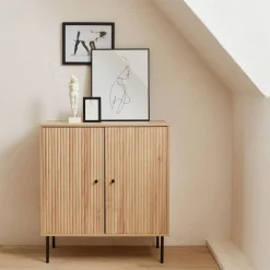 Kastje met 2 deuren gegroefd houtdecor 83,5cm