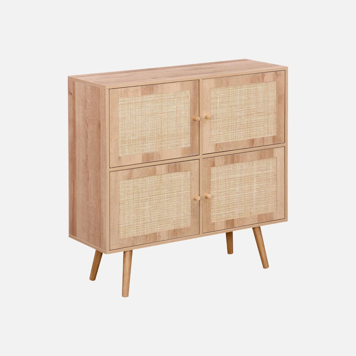 Kastje met 4 deuren houtdecor en rotan 80cm