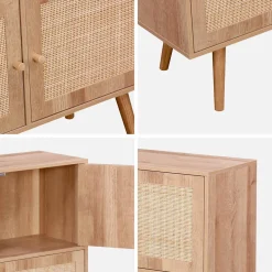 Kastje met 4 deuren houtdecor en rotan 80cm