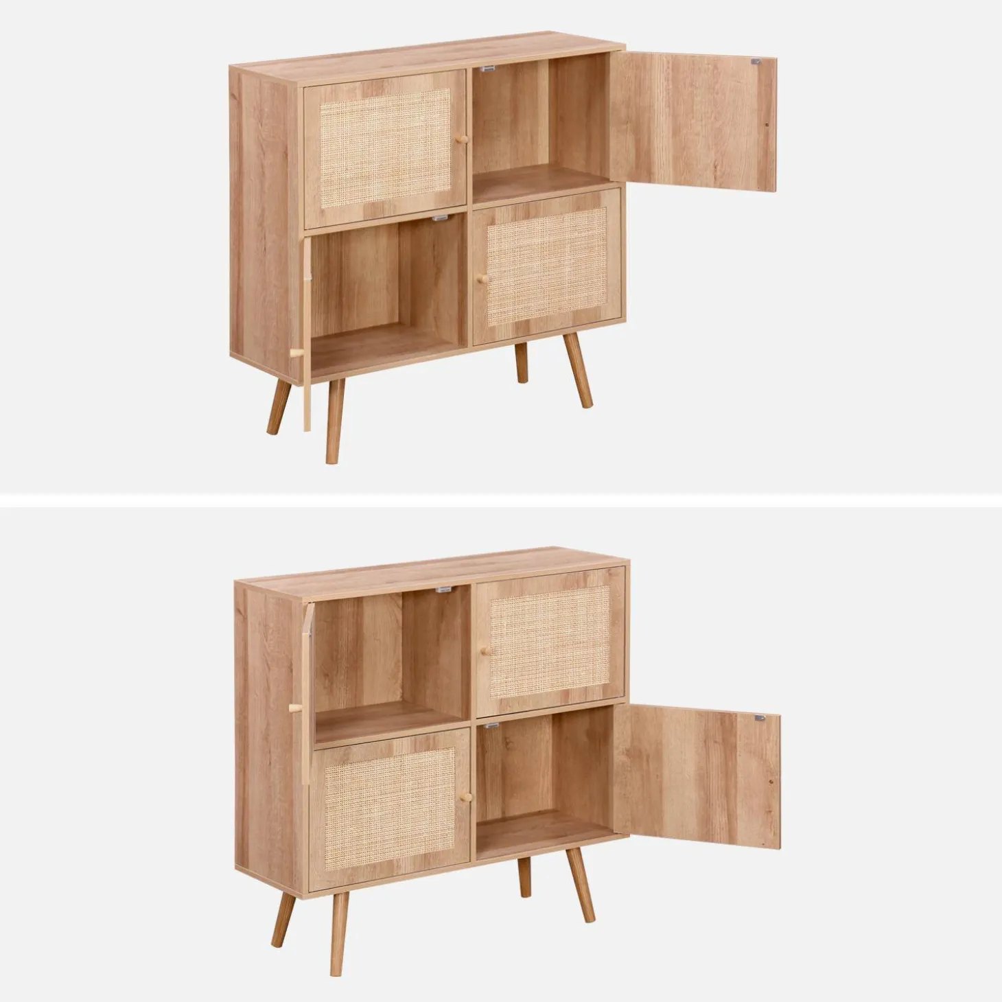 Kastje met 4 deuren houtdecor en rotan 80cm