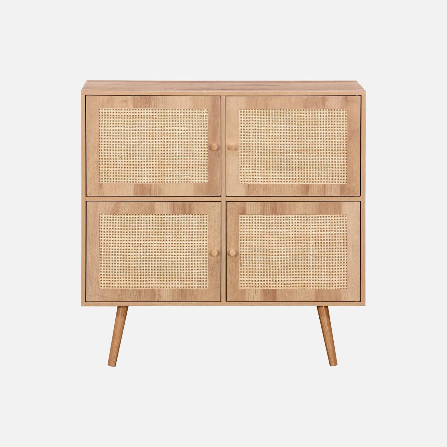 Kastje met 4 deuren houtdecor en rotan 80cm