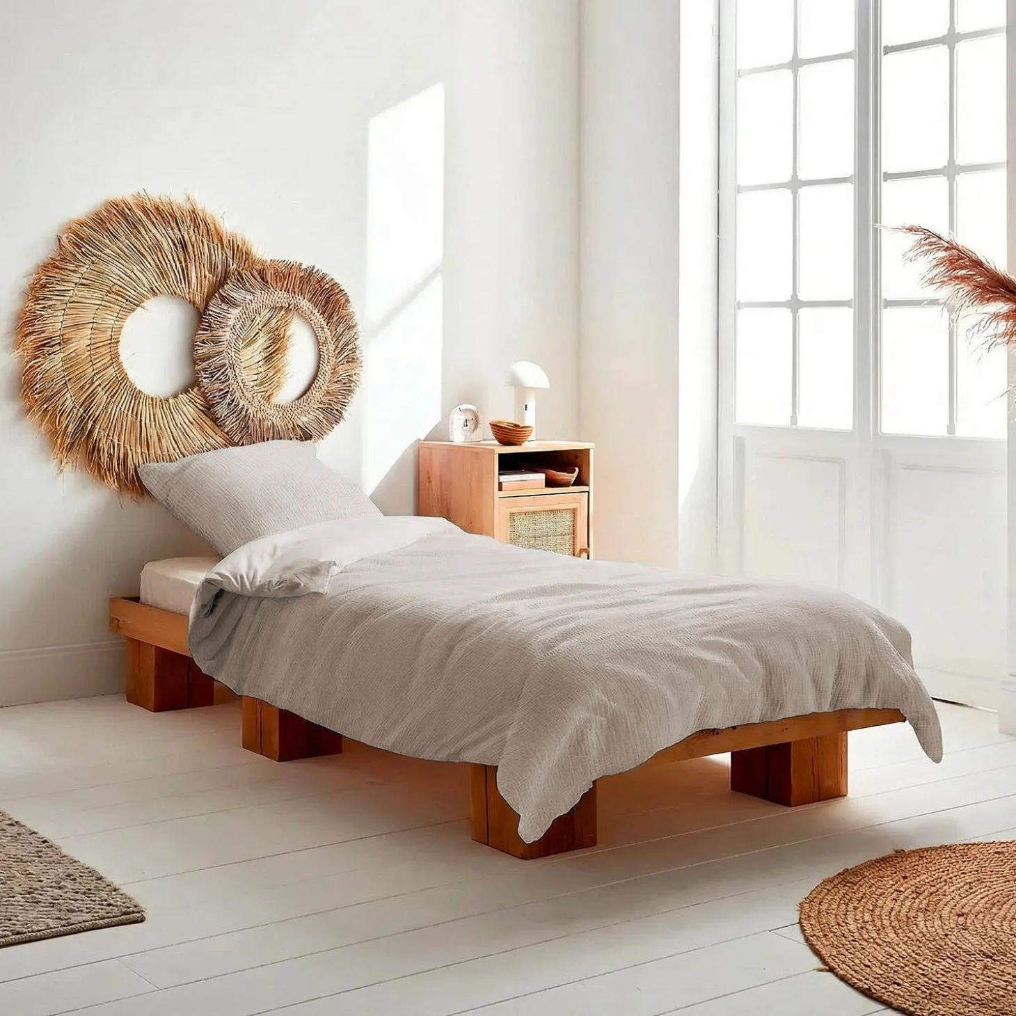 Katoenen mousseline beddengoedset in kiezelgrijs