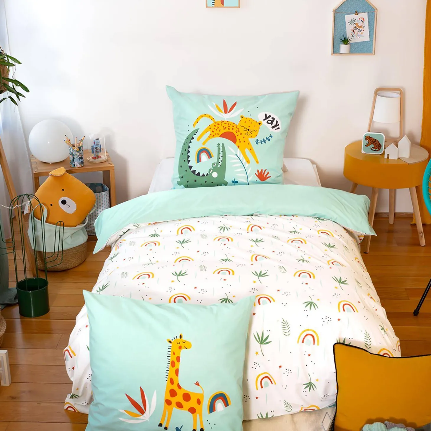 Katoenen omkeerbaar beddengoedset savanne / regenboog 1 persoons 140 x 200cm