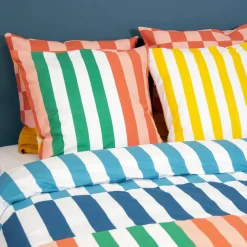 Katoenen tweepersoons-beddengoedset met meerkleurig strepenmotief