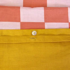Katoenen tweepersoons dekbedovertrek met dambordmotief rood en oranje