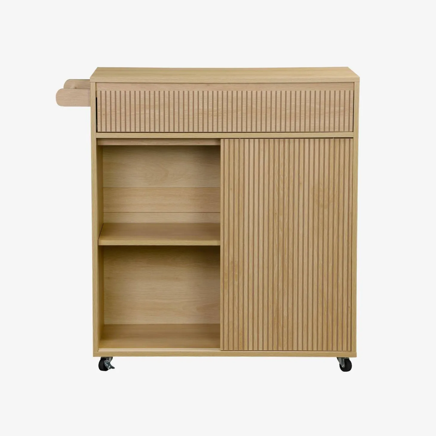 Keukentrolley met houtdecor 1 handgreep 1 lade 2 schuifdeuren