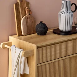 Keukentrolley met houtdecor 1 handgreep 1 lade 2 schuifdeuren
