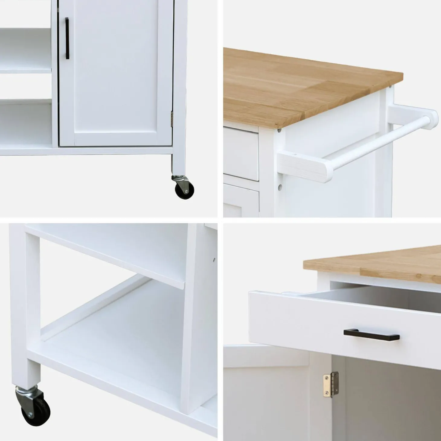 keukentrolley van rubberhout met handvat
