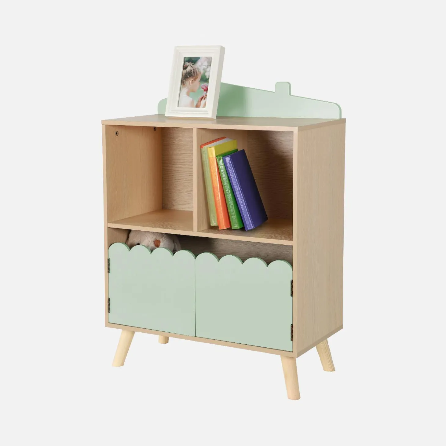 Kinderboekenkast met 2 planken en 2 deuren
