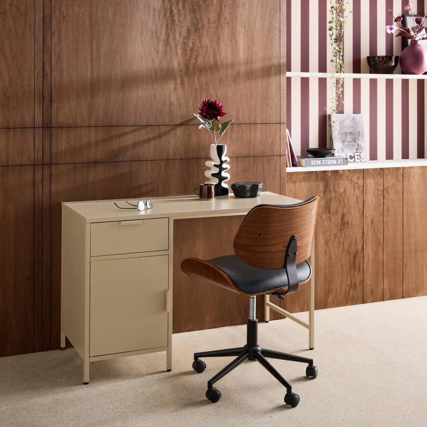 Kinderbureau metaal 1 deur en 1 lade