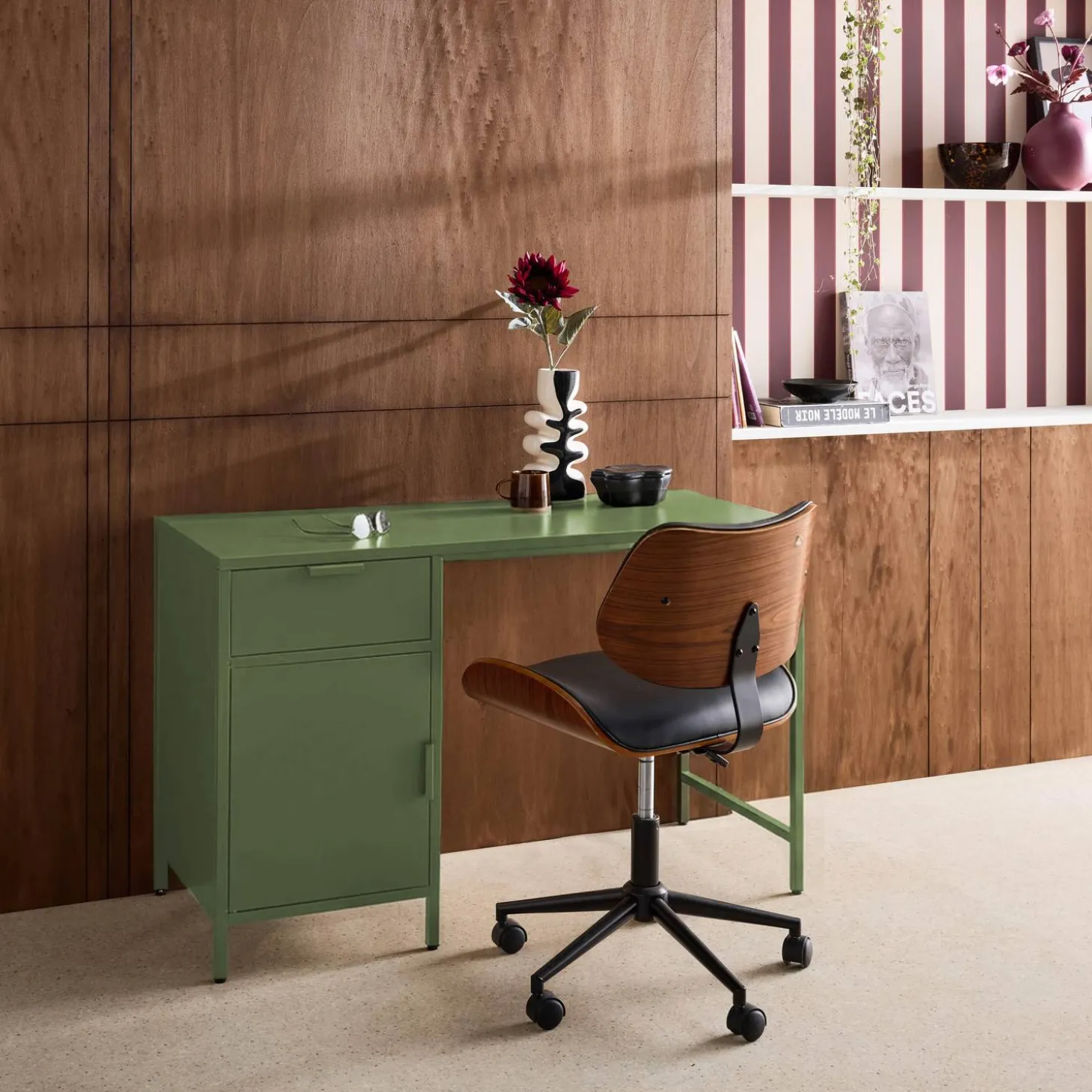 Kinderbureau metaal 1 deur en 1 lade
