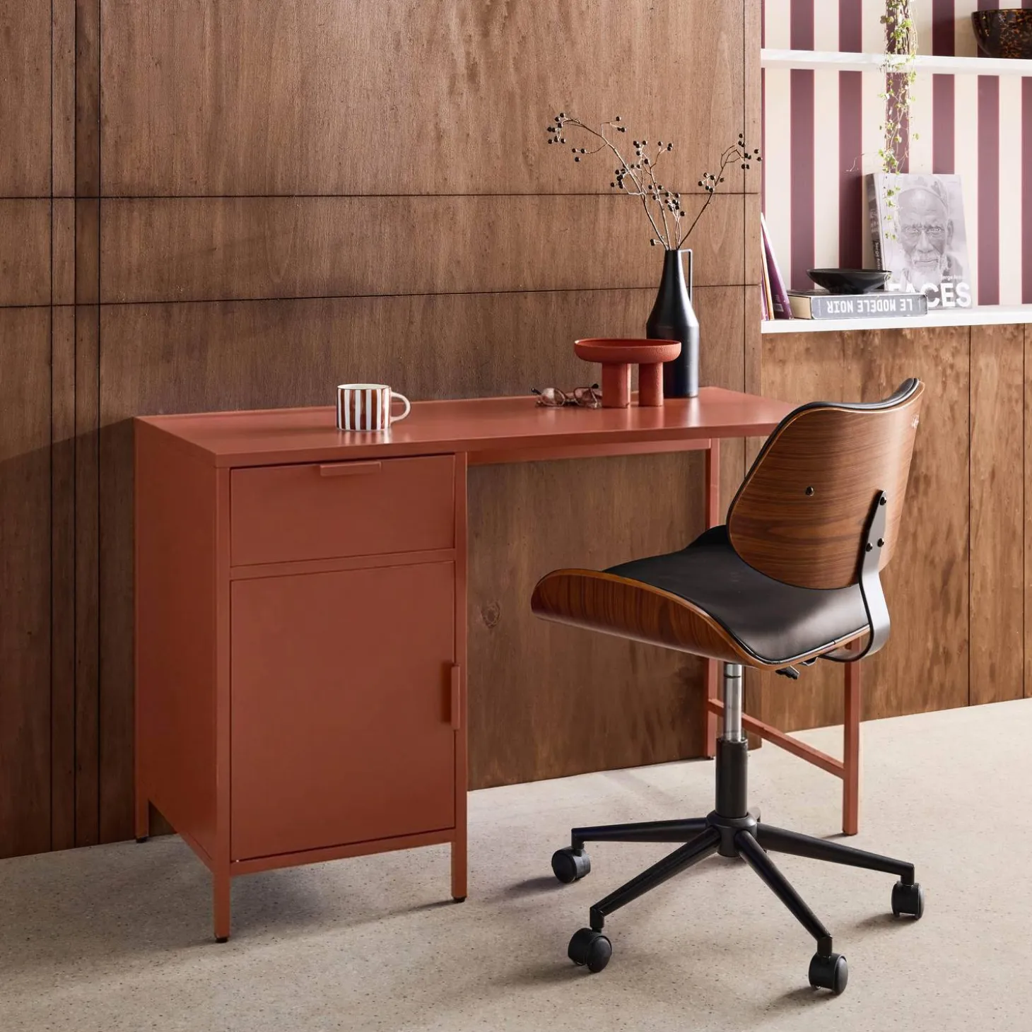 Kinderbureau metaal 1 deur en 1 lade